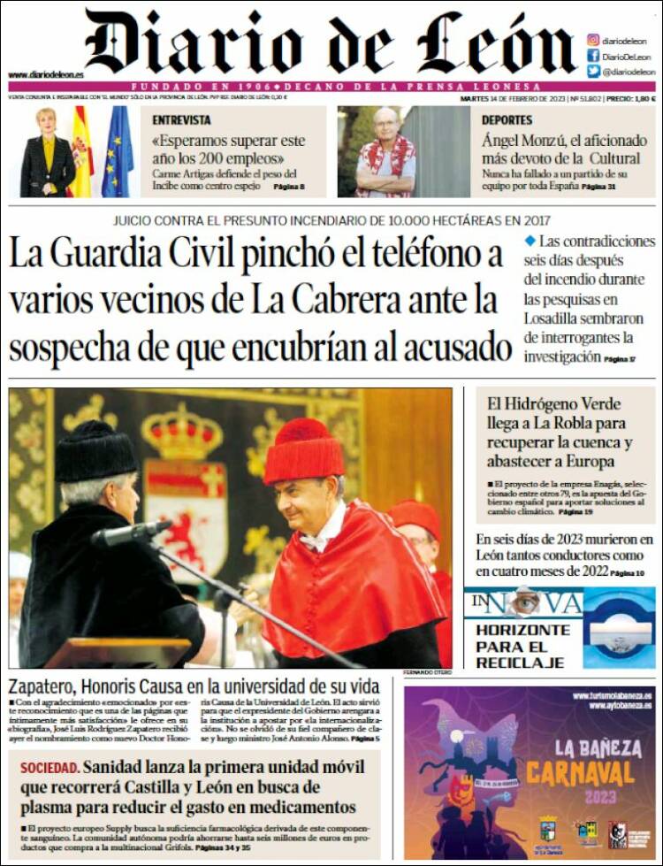 Portada de Diario de León (España)