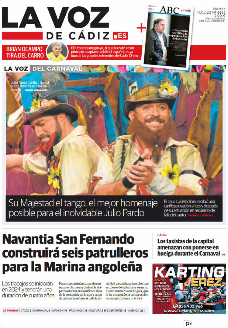 Portada de La Voz de Cádiz (España)