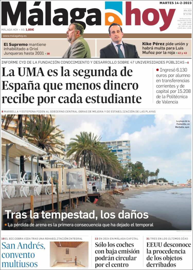 Portada de Málaga Hoy (España)