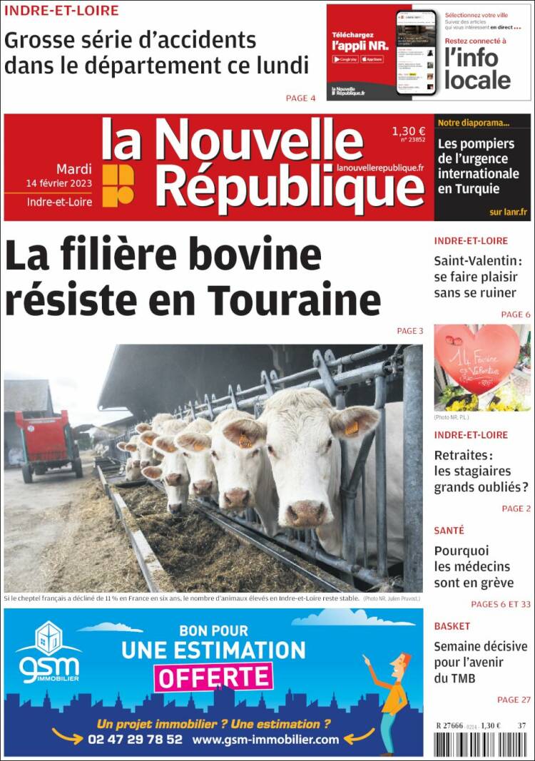 Portada de La Nouvelle Republique (Francia)