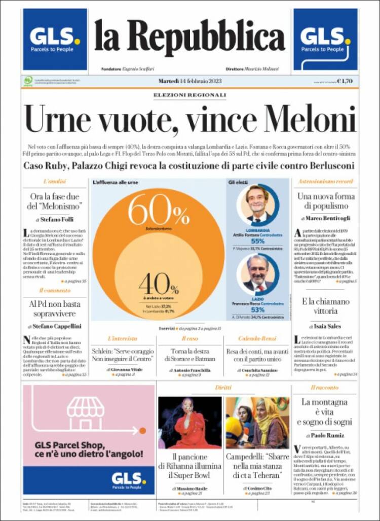 Portada de La Repubblica (Italie)