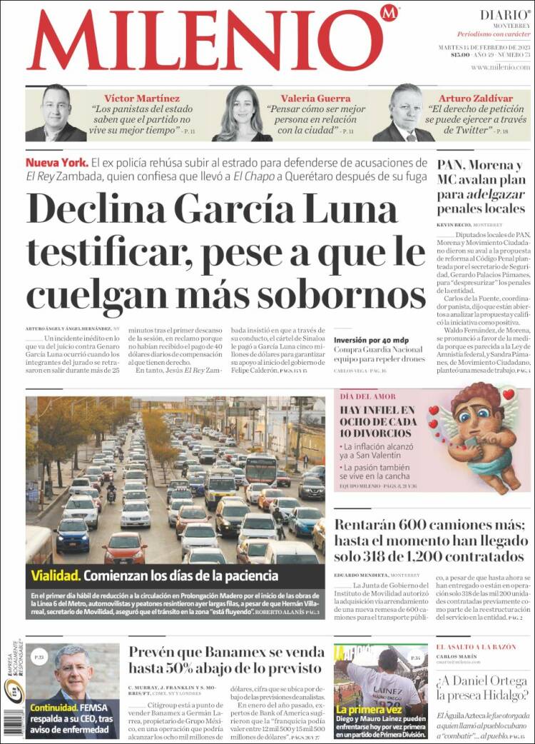 Portada de Milenio de Monterrey (México)