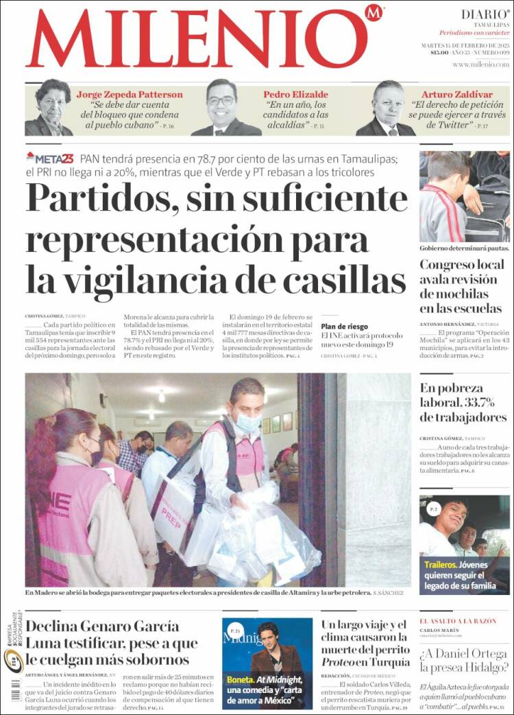 Portada de Milenio - Tamaulipas (México)