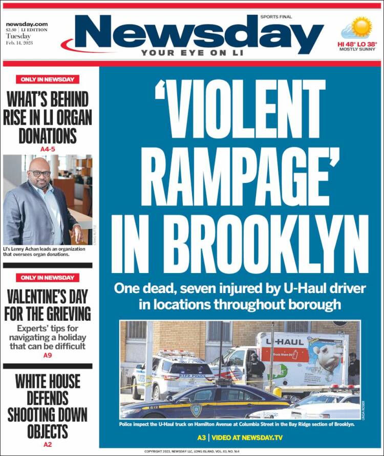 Portada de Newsday (USA)