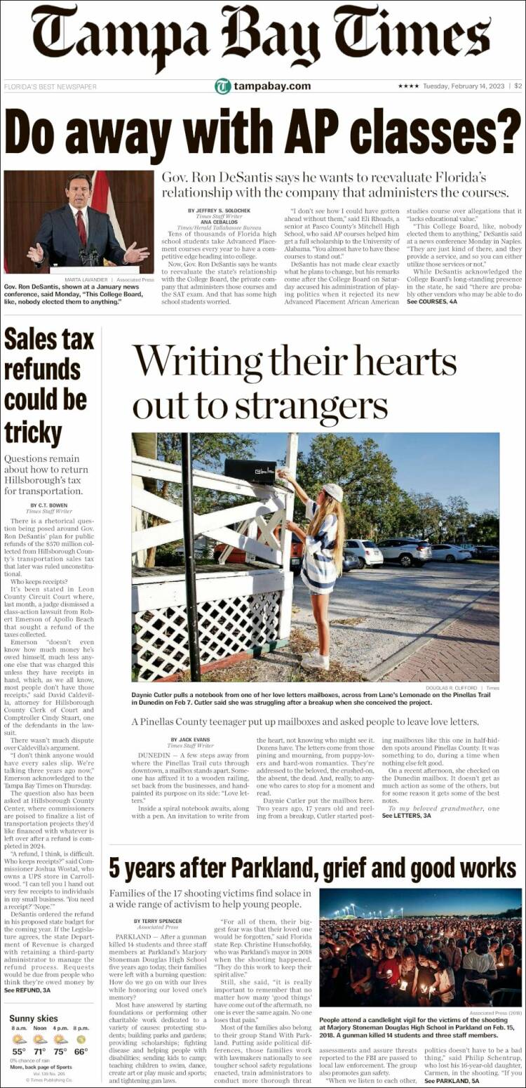 Portada de Tampa Bay Times (États-Unis)