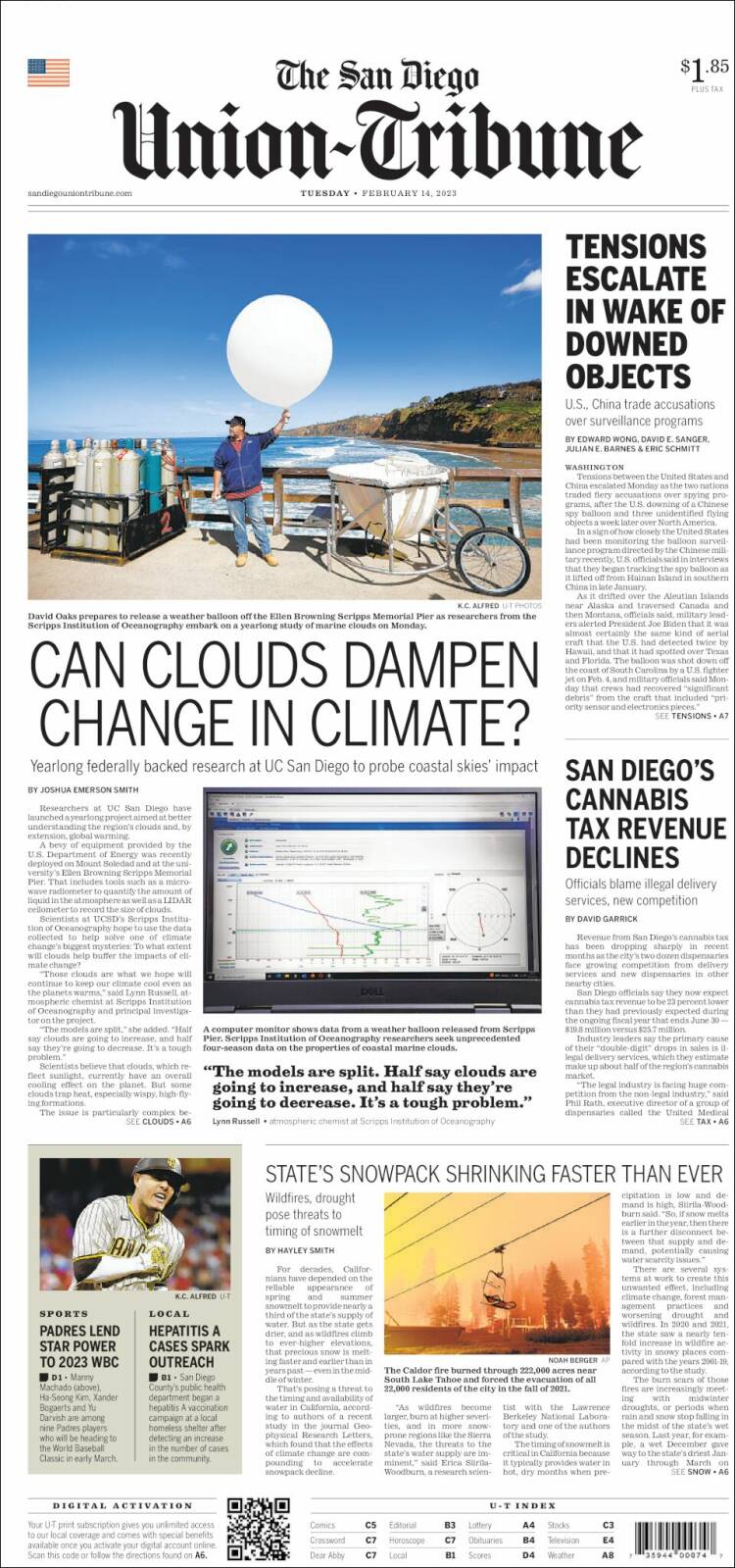 Portada de The San Diego Union-Tribune (États-Unis)