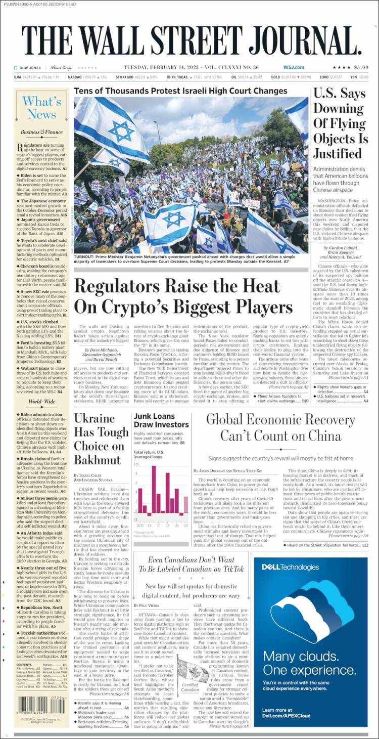 Portada de Wall Street Journal (États-Unis)