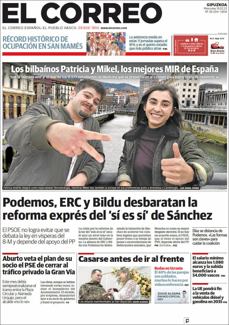 Portada de El Correo - Guipuzcoa (España)