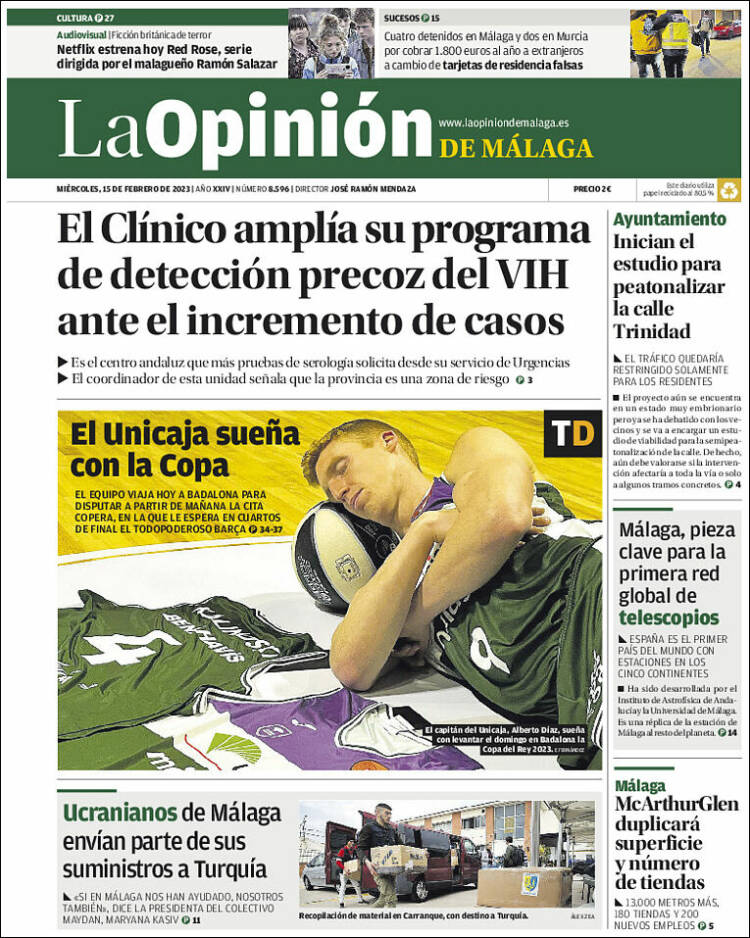 Portada de La Opinión de Málaga (España)