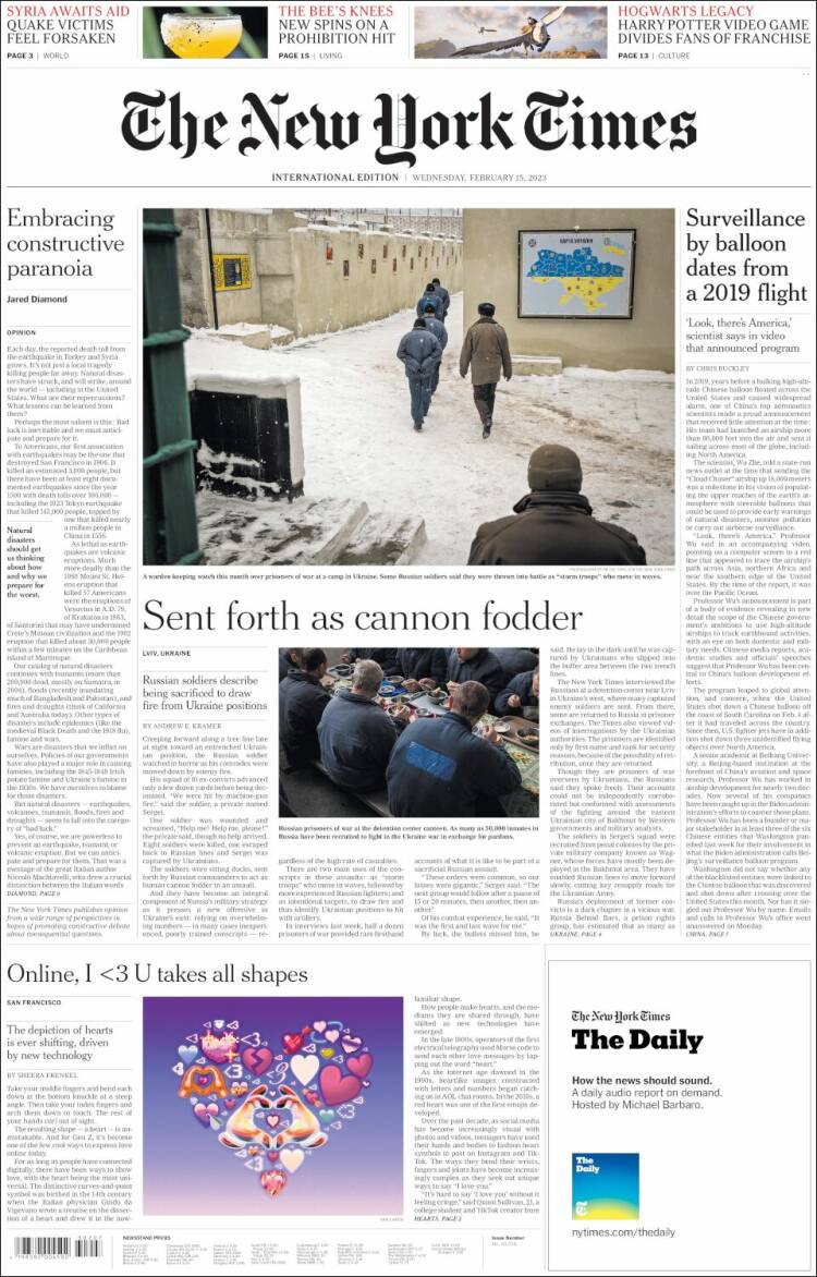 Portada de International New York Times (Europa)