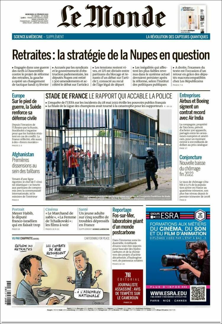 Portada de Le Monde (Francia)