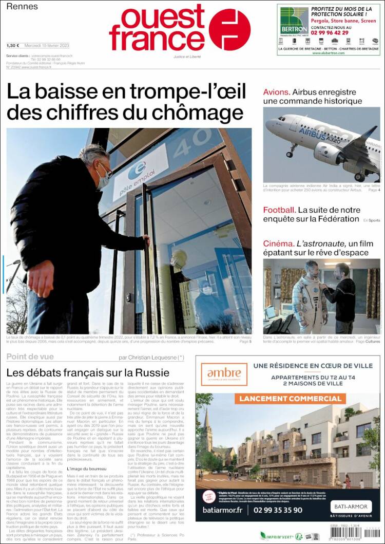 Portada de Ouest France (Francia)