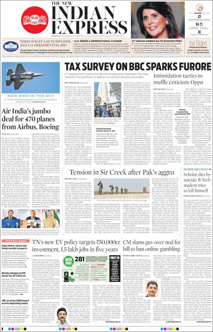 Portada de New Indian Express (India)