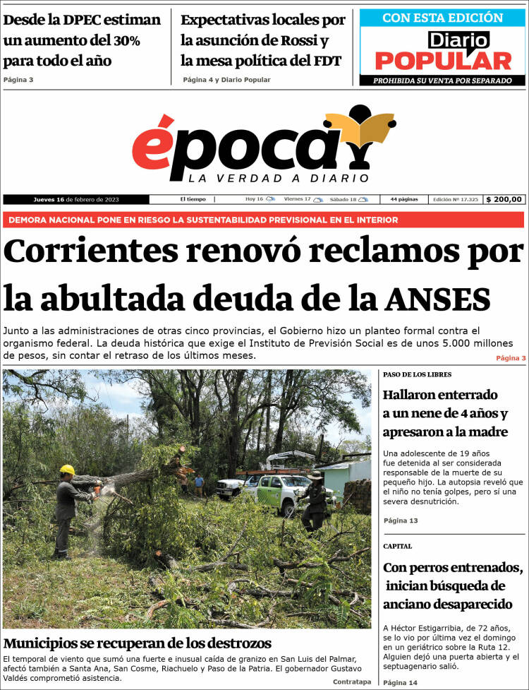 Portada de Diario Época (Argentina)