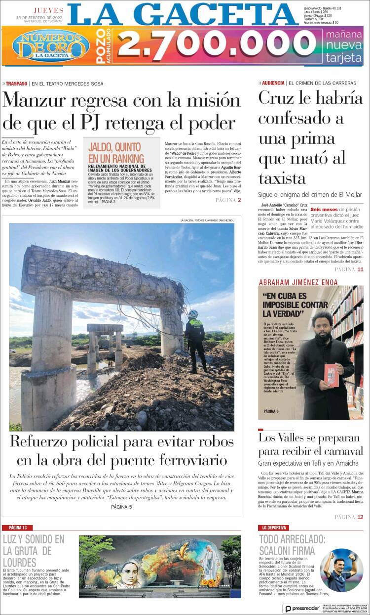 Portada de La Gaceta (Argentina)