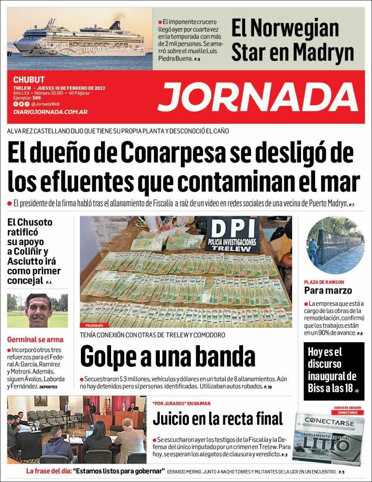 Portada de Diario Jornada en la Patagonia (Argentina)