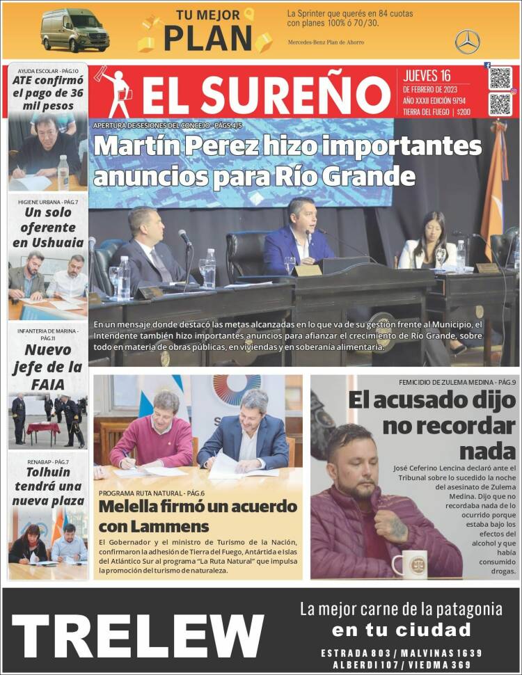 Portada de Diario El Sureño (Argentina)