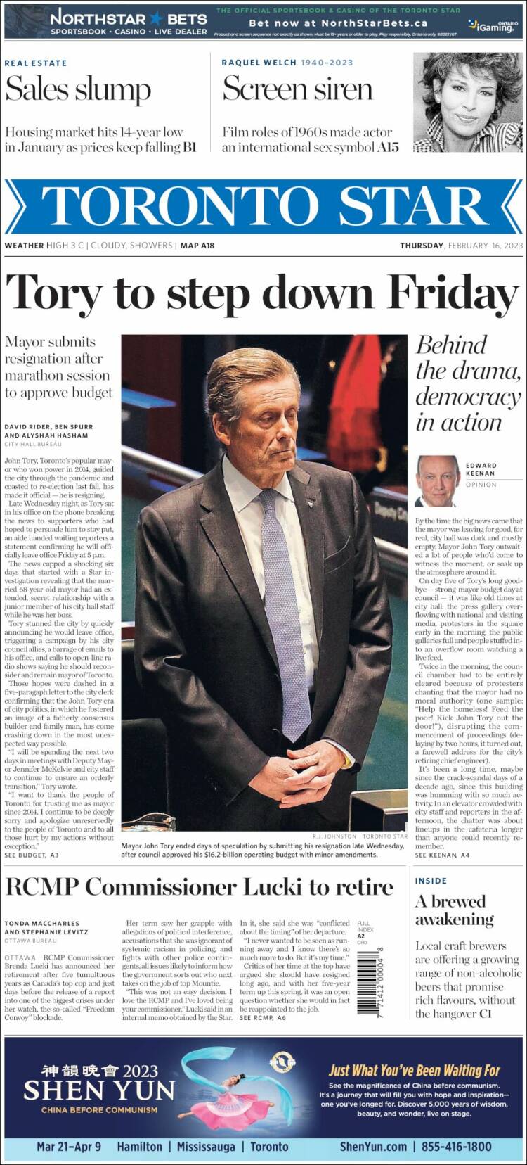 Portada de The Toronto Star (Canada)