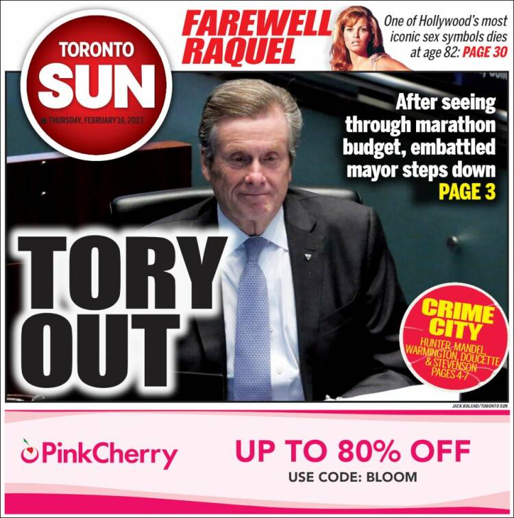 Portada de The Toronto Sun (Canadá)