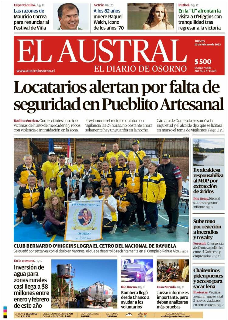 Portada de El Austral de Osorno (Chile)