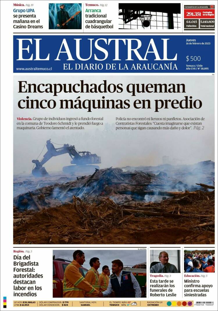 Portada de El Austral de Temuco (Chile)