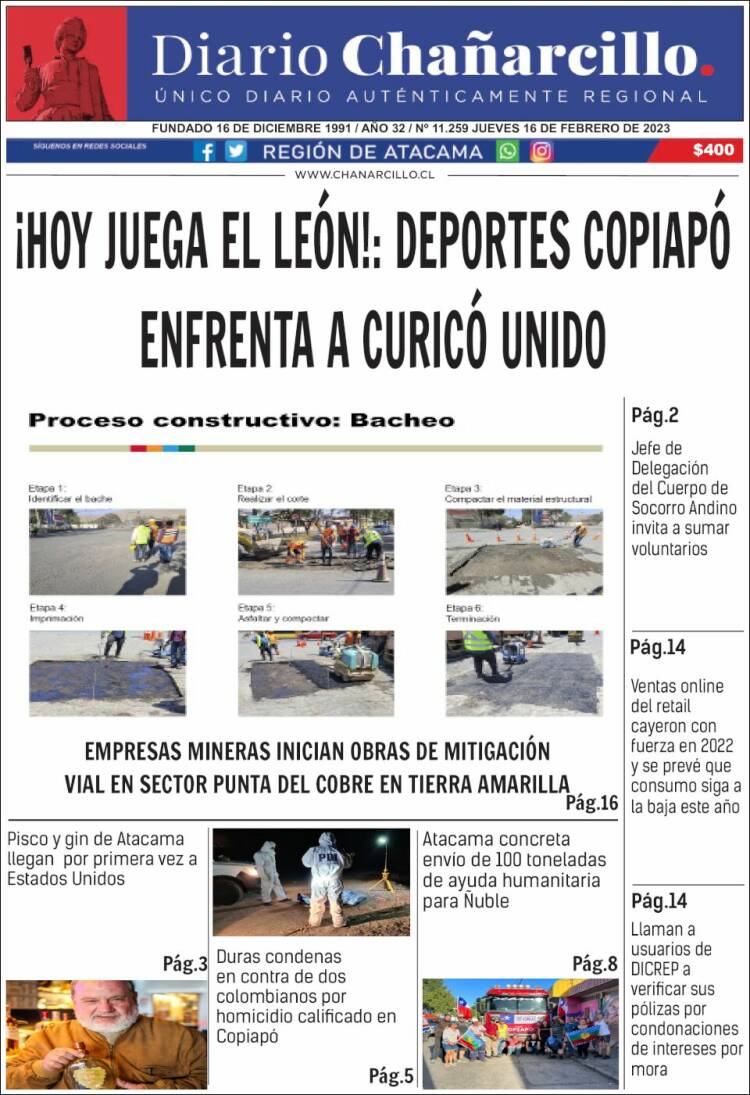 Portada de Diario Chañarcillo (Chile)