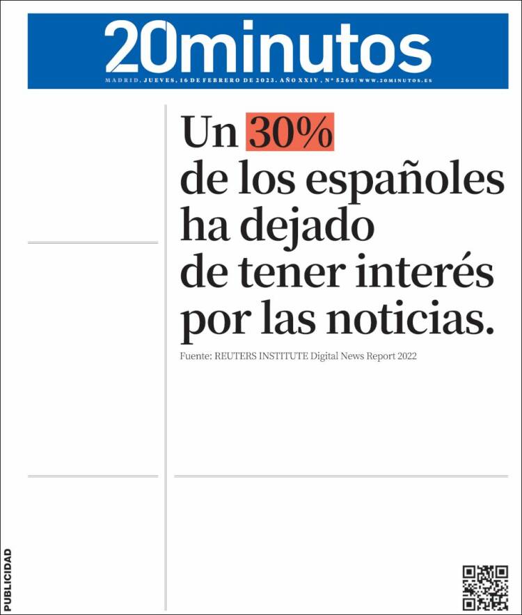 Portada de 20 Minutos - Madrid (España)