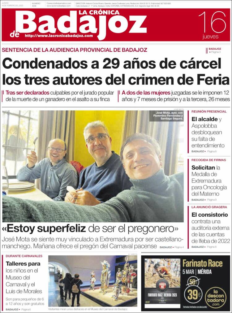 Portada de La Crónica de Badajoz (Espagne)