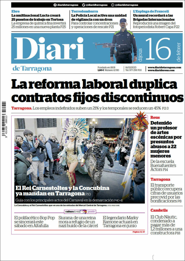 Portada de Diari de Tarragona (España)