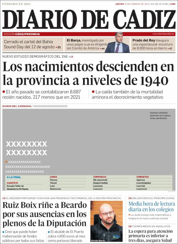 Portada de Diario de Cádiz (España)