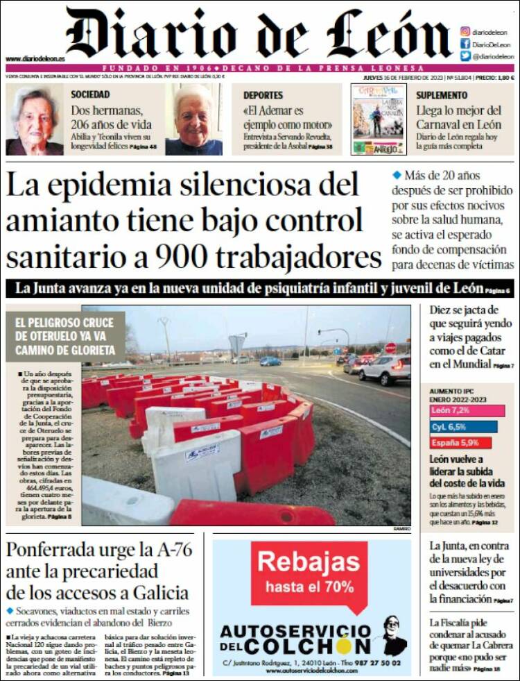 Portada de Diario de León (Espagne)