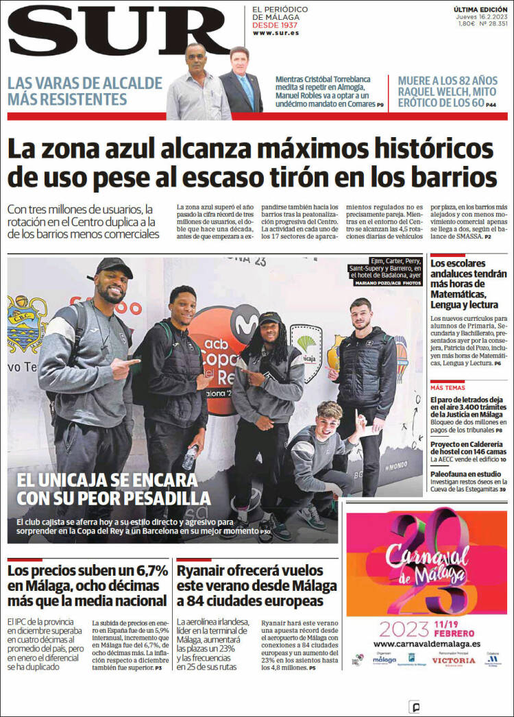 Portada de Diario el Sur (España)