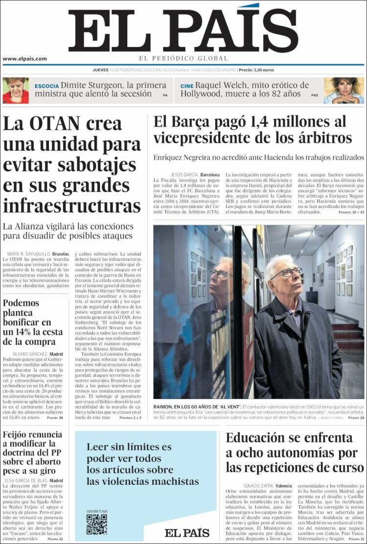 Portada de El País (Espagne)