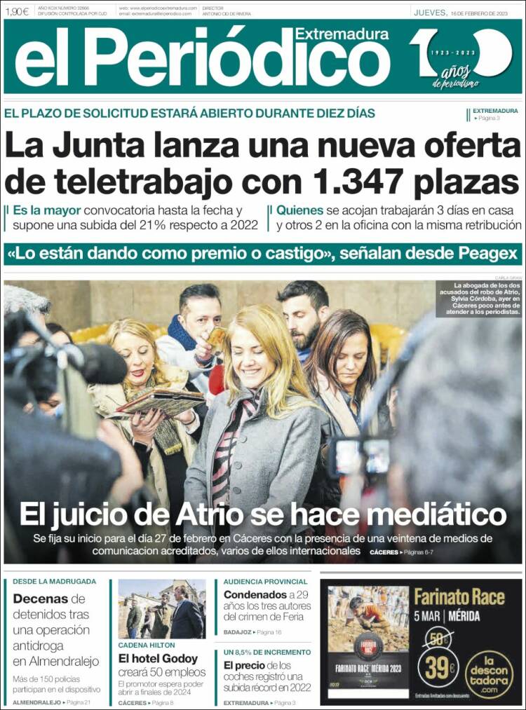 Portada de El Periódico de Extremadura (España)