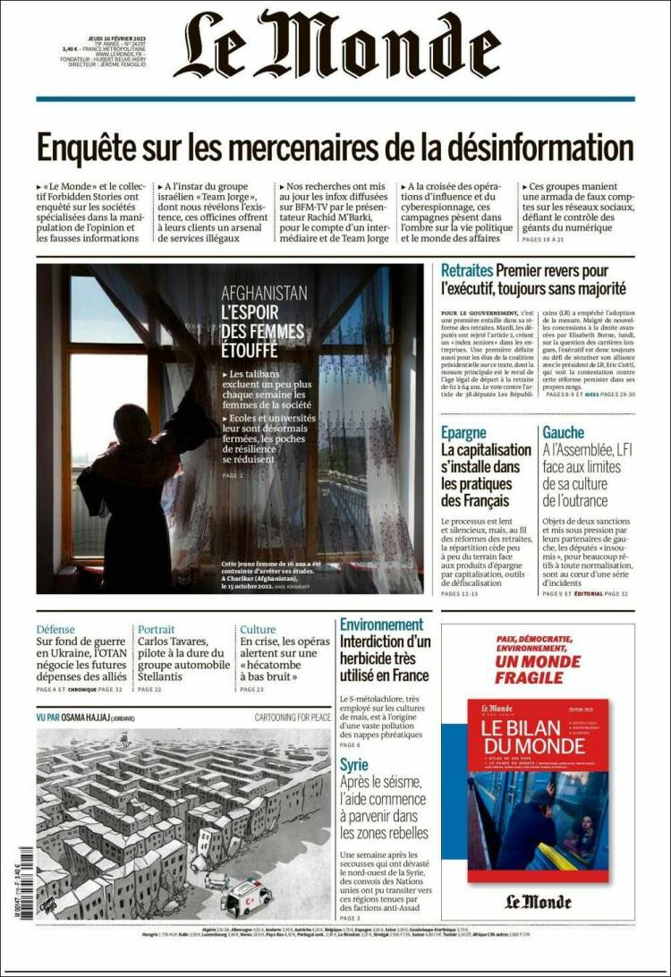 Portada de Le Monde (France)