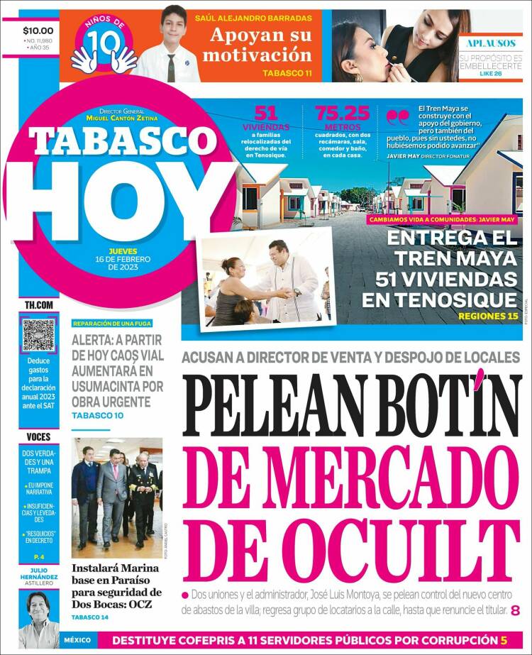 Portada de Tabasco Hoy (México)