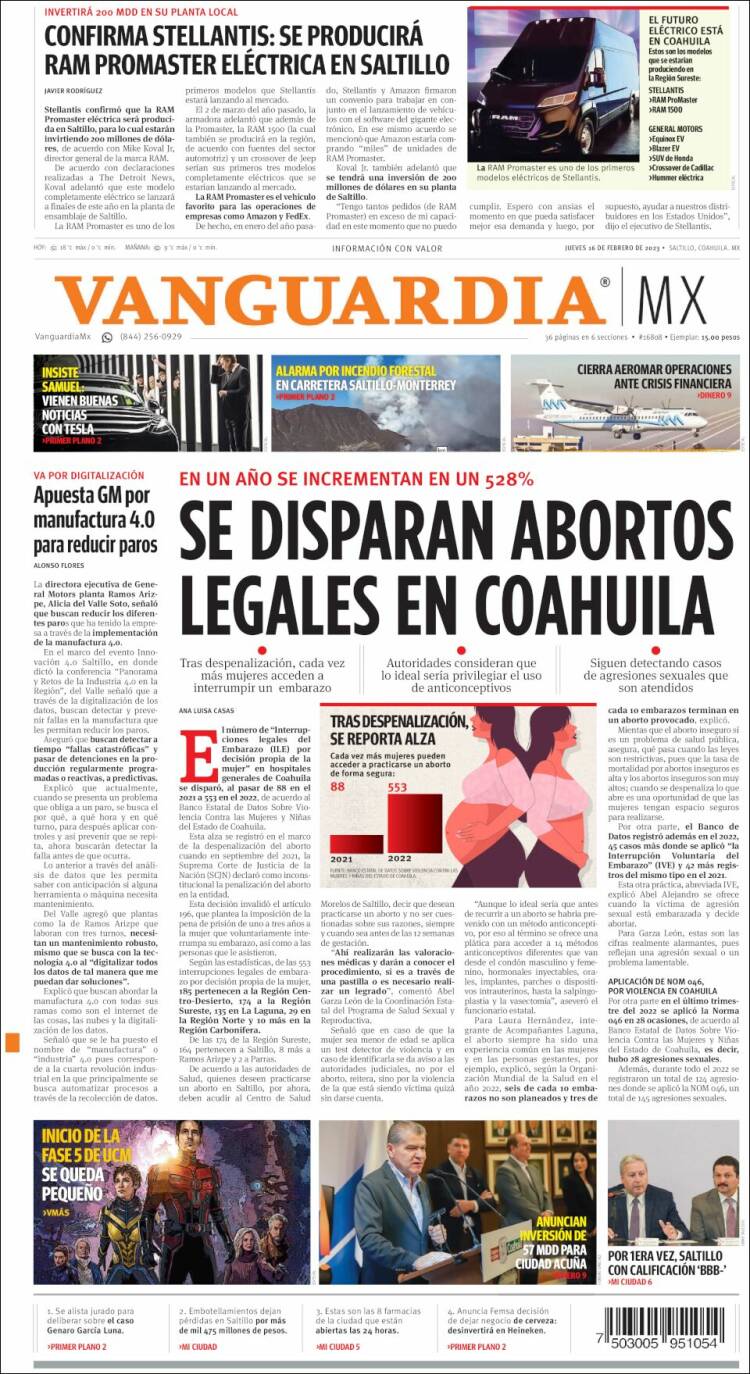 Portada de Vanguardia (México)