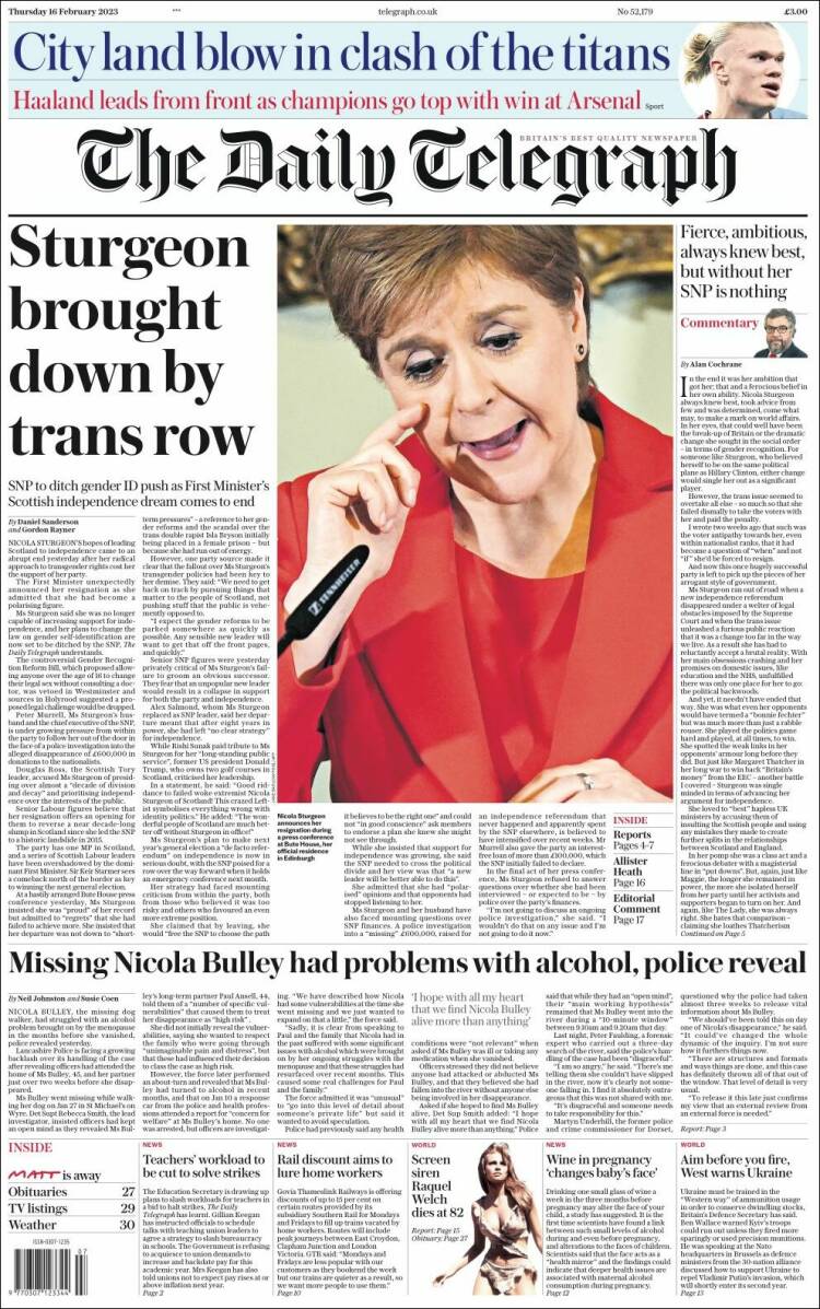 Portada de Daily Telegraph (Reino Unido)
