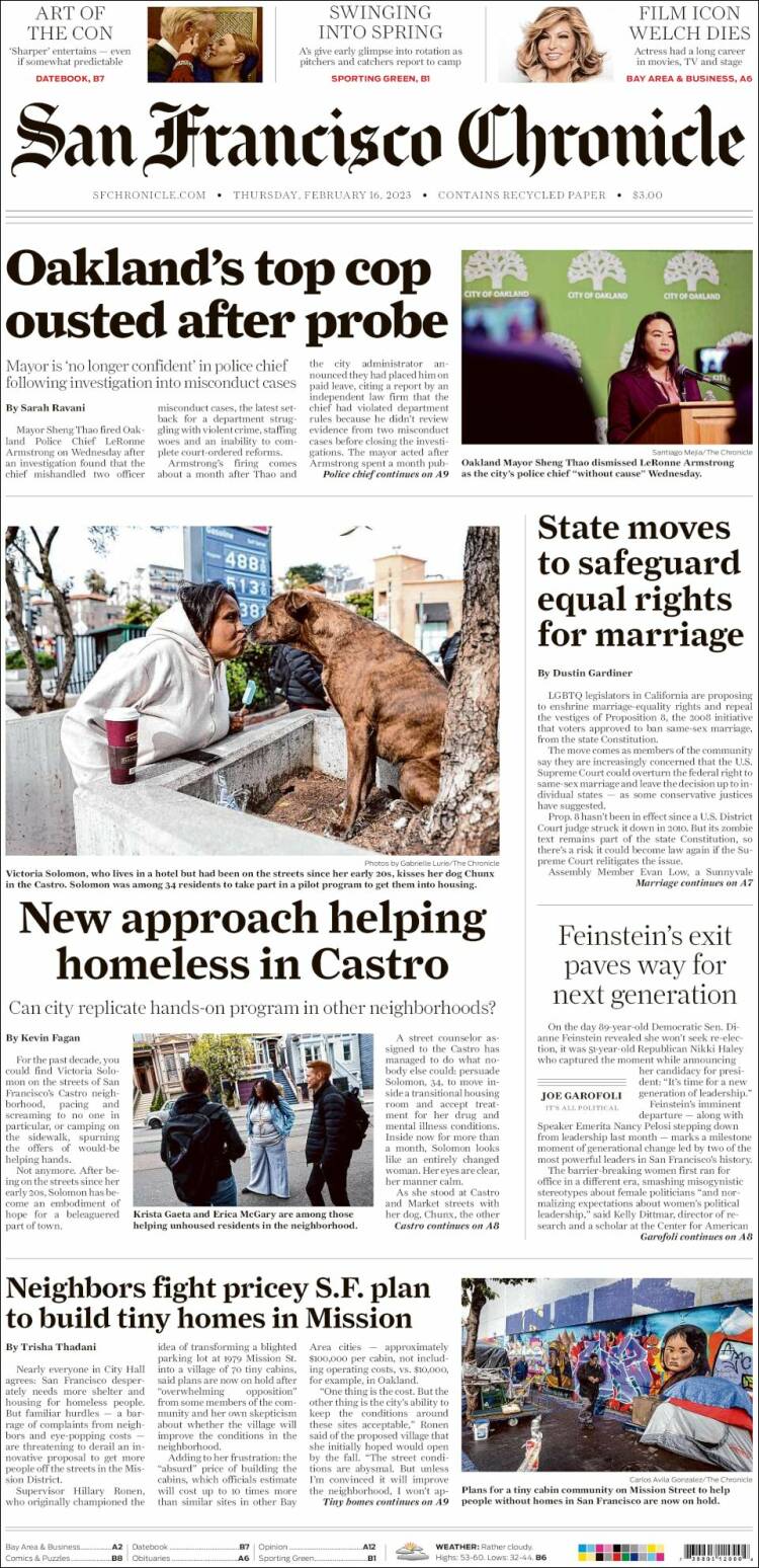 Portada de San Francisco Chronicle (USA)