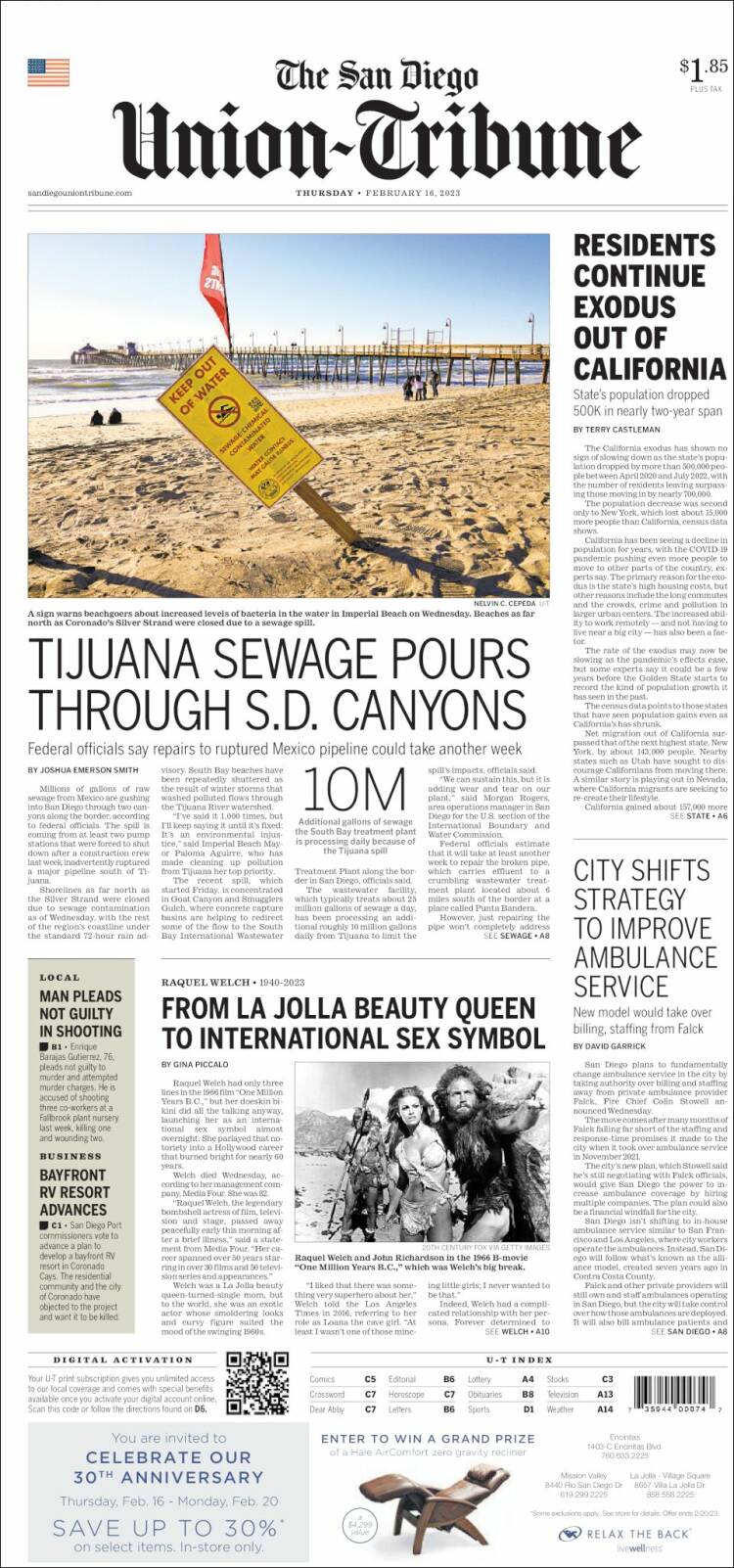 Portada de The San Diego Union-Tribune (USA)