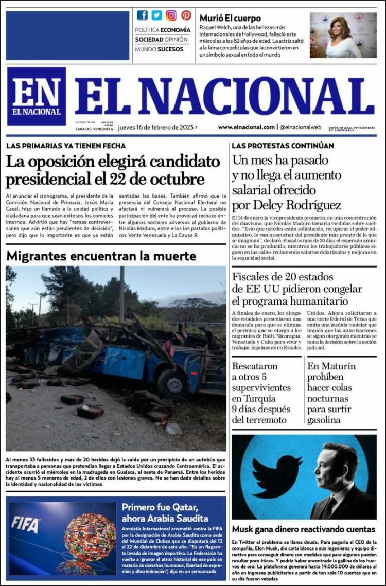 Newspaper El Nacional (Venezuela). Newspapers in Venezuela. Thursday's  edition, February 16 of 2023. Kiosko.net