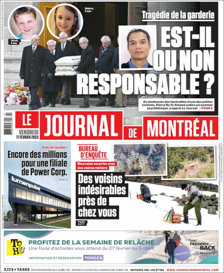 Portada de Le Journal de Montréal (Canada)