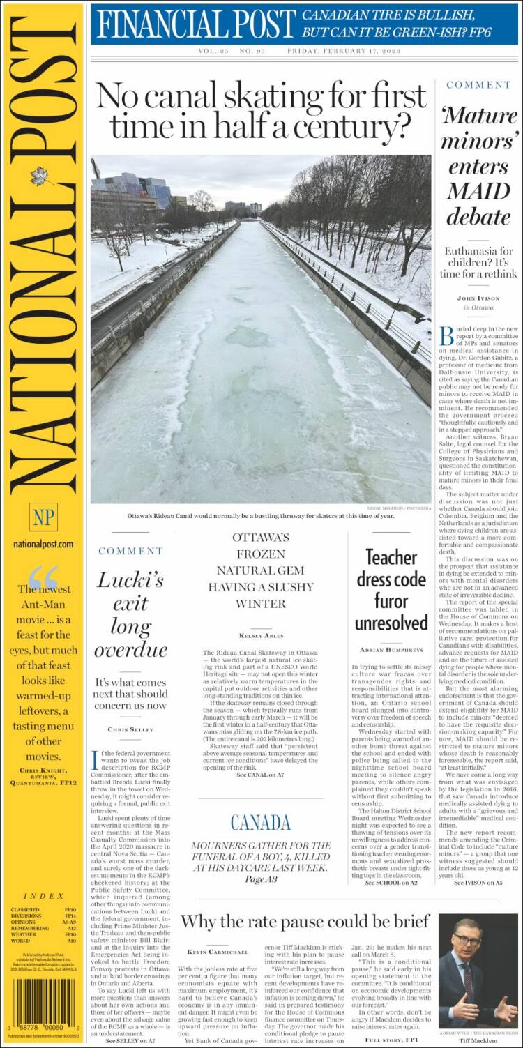 Portada de The National Post (Canadá)