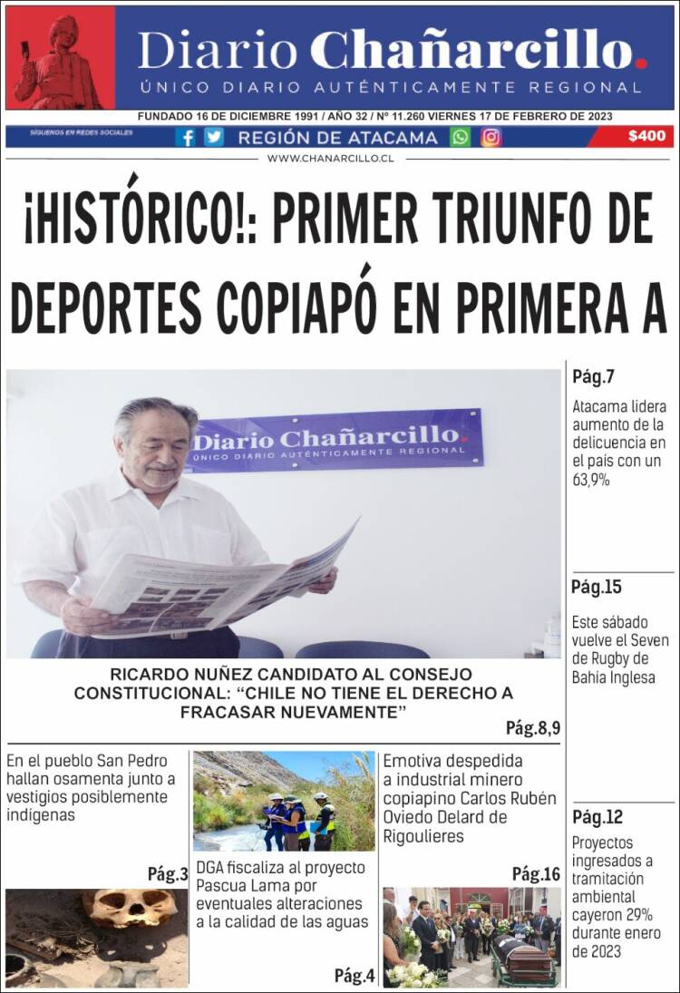 Portada de Diario Chañarcillo (Chile)