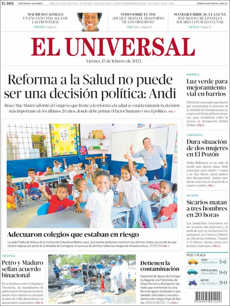 Portada de El Universal (Colombia)