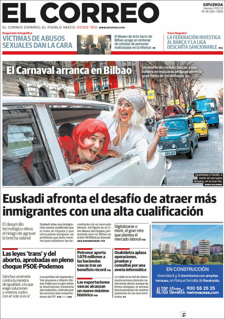 Portada de El Correo - Guipuzcoa (España)