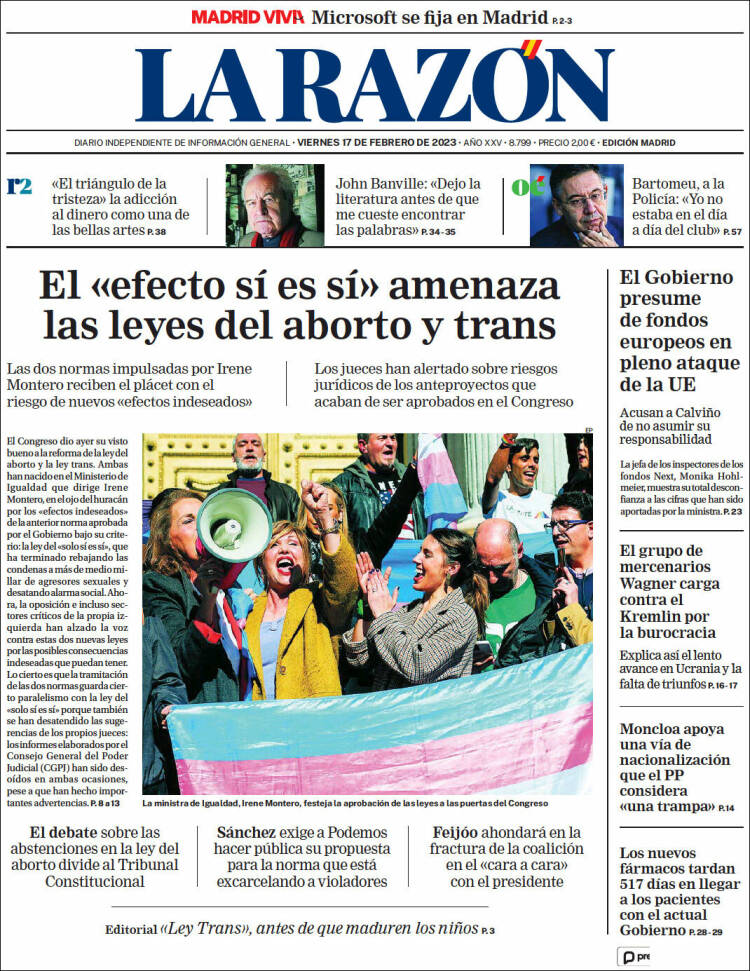 Portada de La Razón (España)