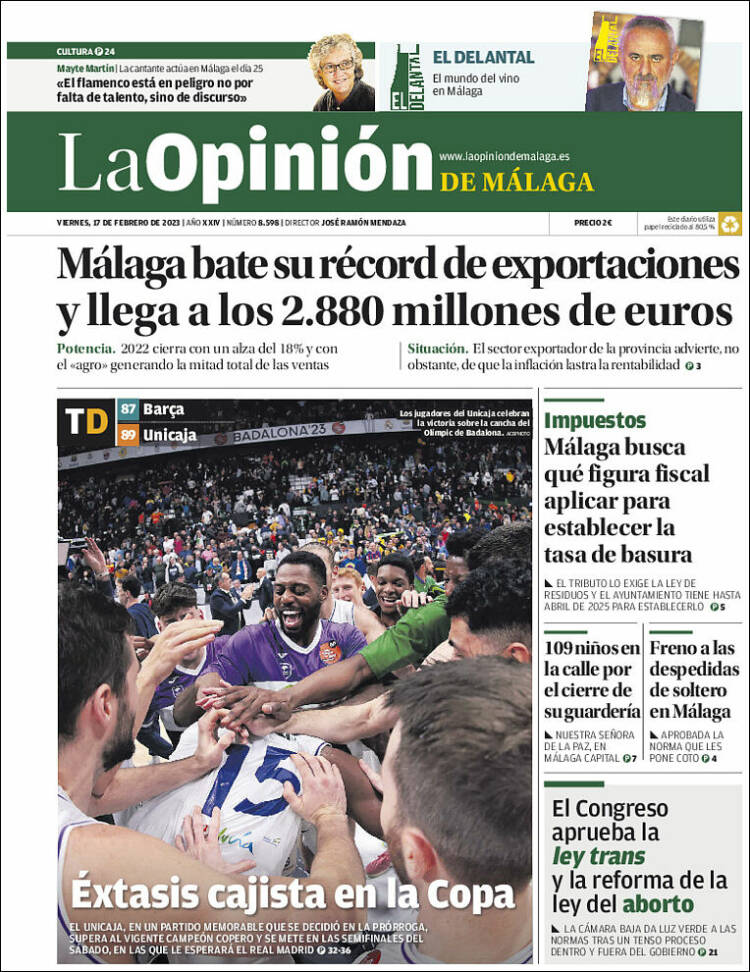 Portada de La Opinión de Málaga (España)