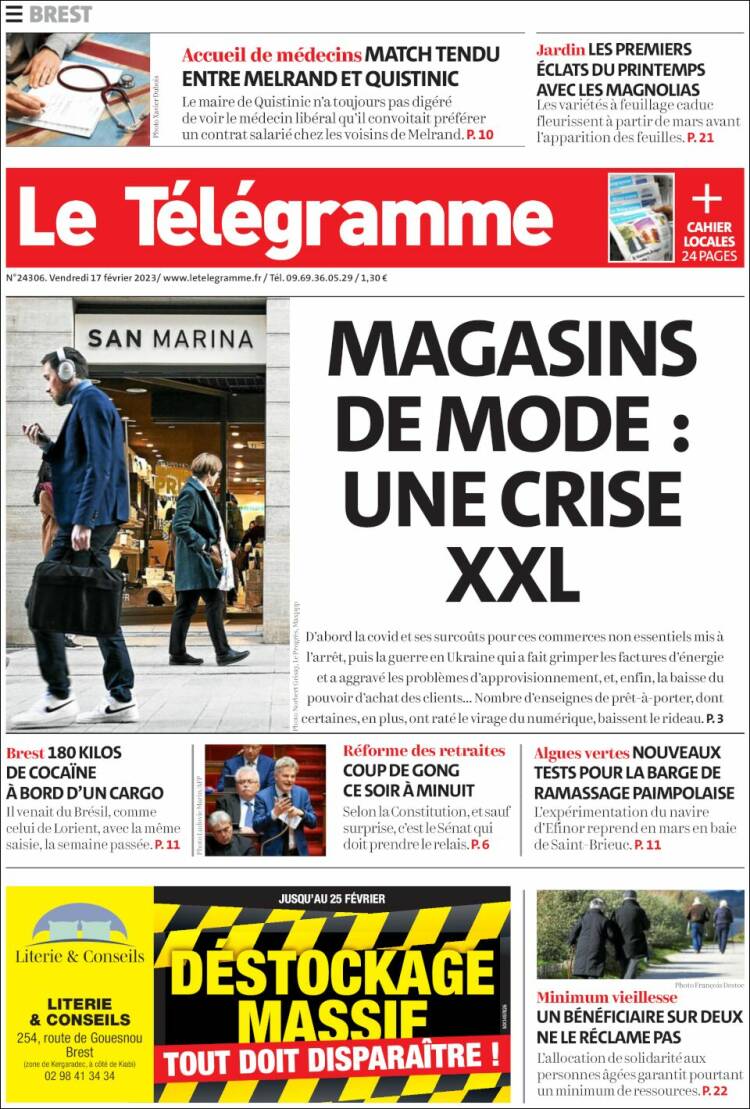 Portada de Télégramme (Francia)