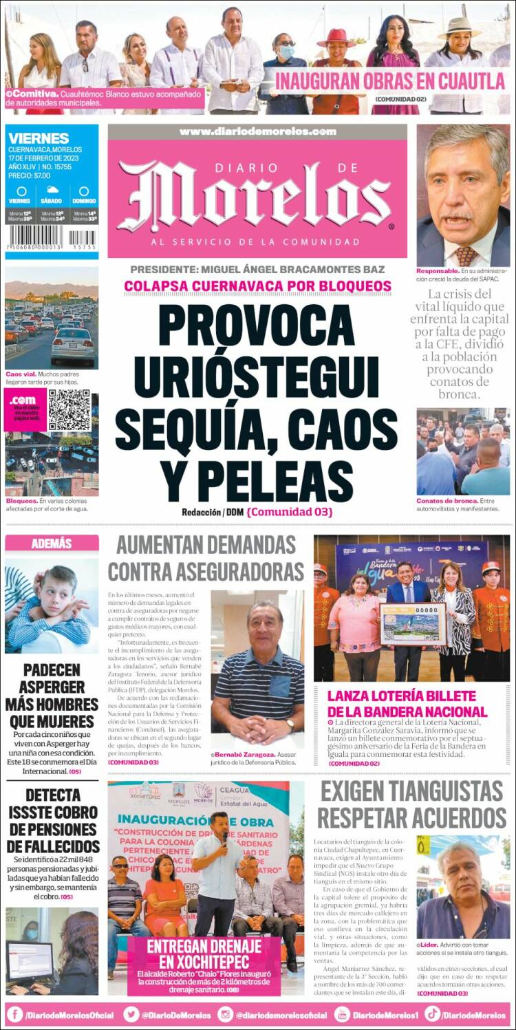 Portada de Diario de Morelos (México)